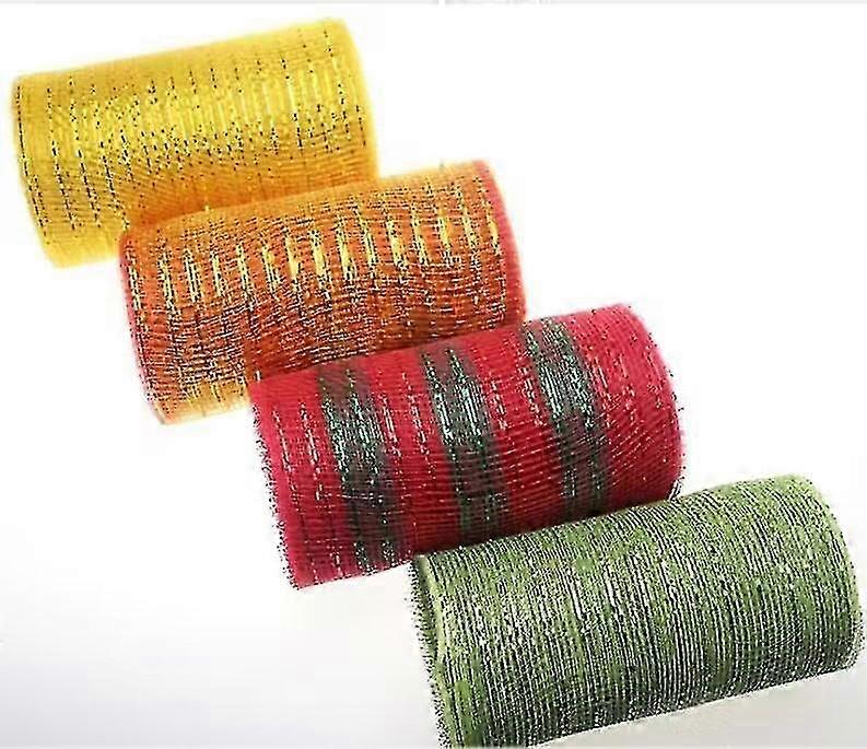 Wabjtam 4-Roll Decorative Mesh: Eco-Friendly, High-Toughness Net Yarn, Poly Mesh Ribbon with Metallic Strips for Home Decor