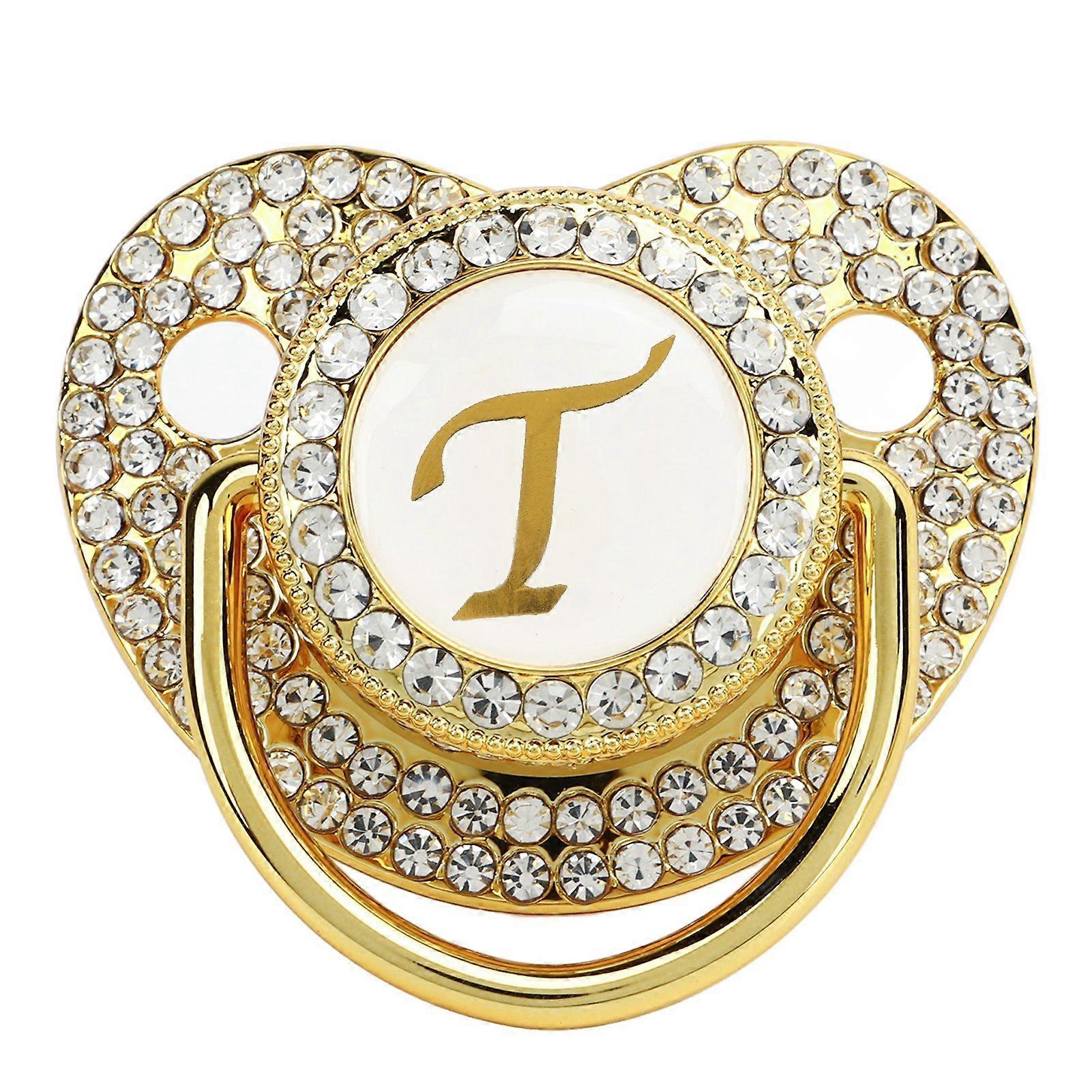 Baby Bling Pacifier Golden Pacifier Clip Letter Curved Pacifier with Dust Cover for Newborn Letter T
