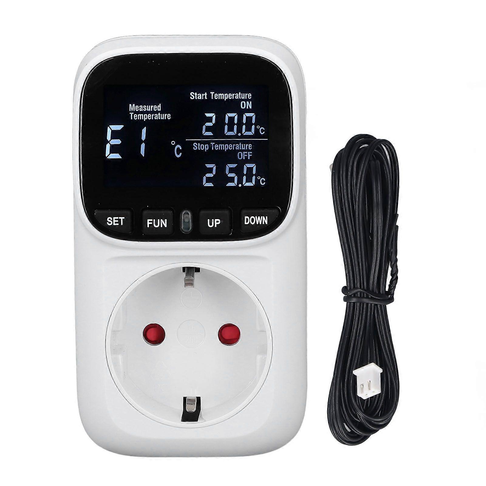 Digital Thermostat Outlet Backlit Display Plug in Temperature Controller Heating Cooling Control Socket EU 230V 16A