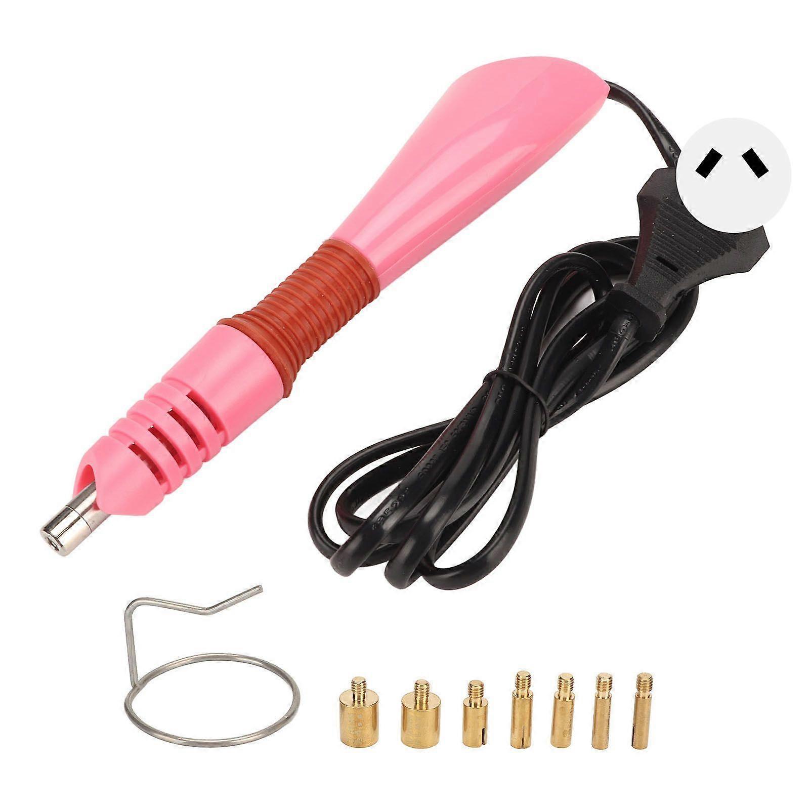 Hot Fix Applicator Self Contained Thermostat Energy Saving Metal DIY Hot Fix Machine with 7 Tips Iron Rings Pink AU Plug 110220V