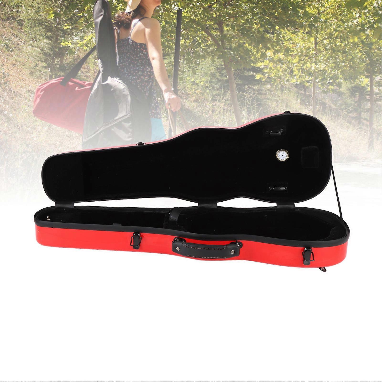 Violin Storage Box 4/4 Size Red Carbon Fiber Case with Humidity Gauge