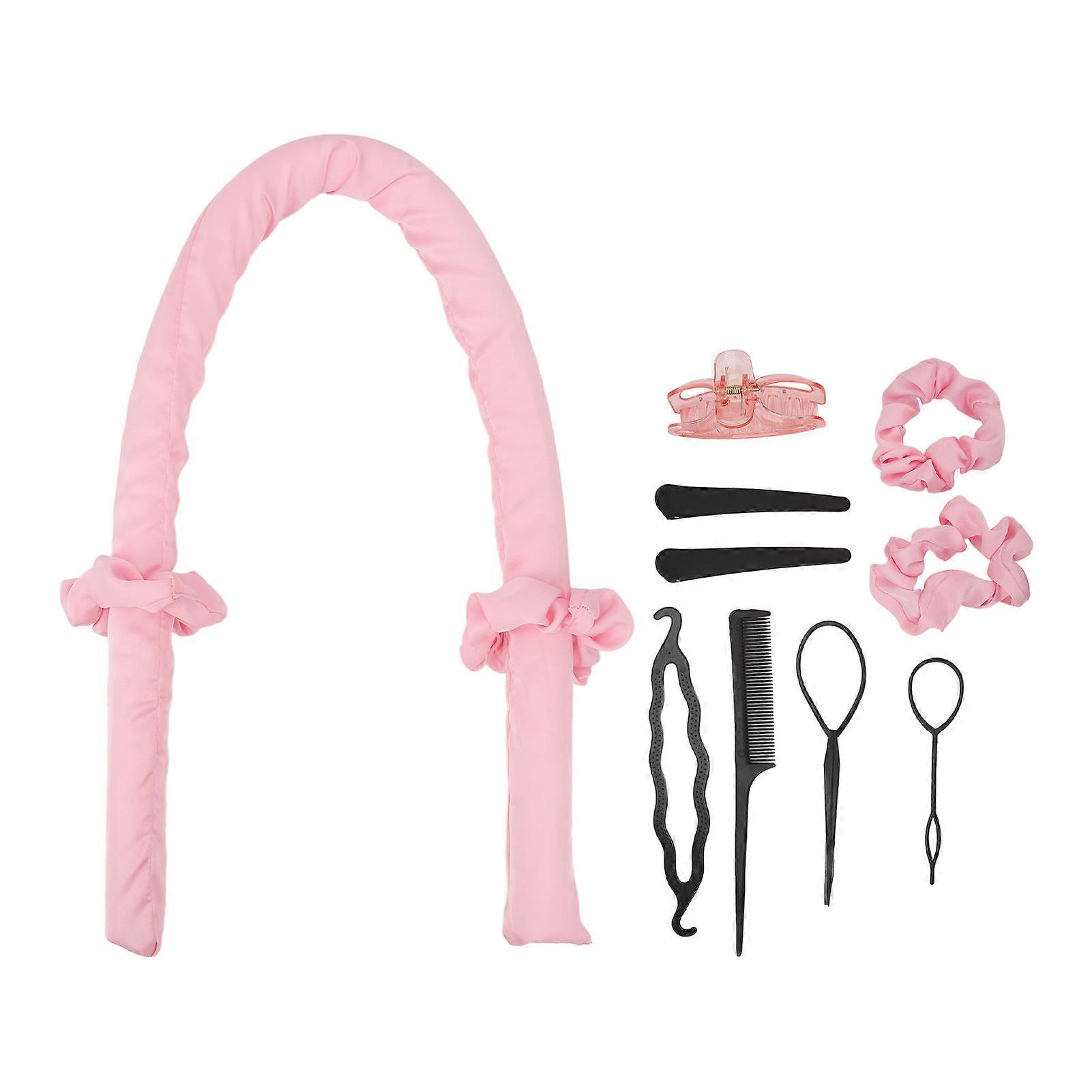 Lot de 10 bigoudis sans chaleur en coton pour cheveux bouclés, rose