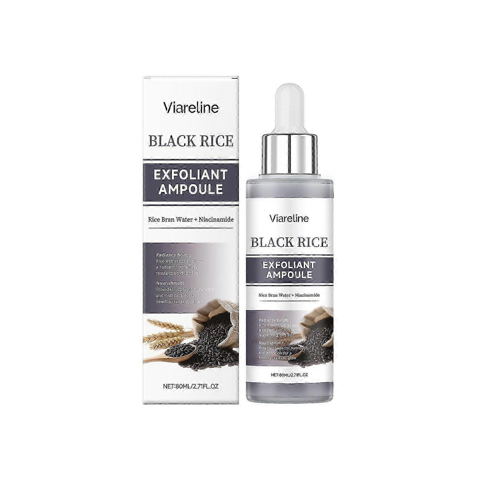 Black White Rice Exfoliant, 2pc Soft Gentle Rice Peel Exfoliating Shot Ampoule for Face Body Deep Cleansing Shot Dead Skin Peeling Serum for Pore Mini