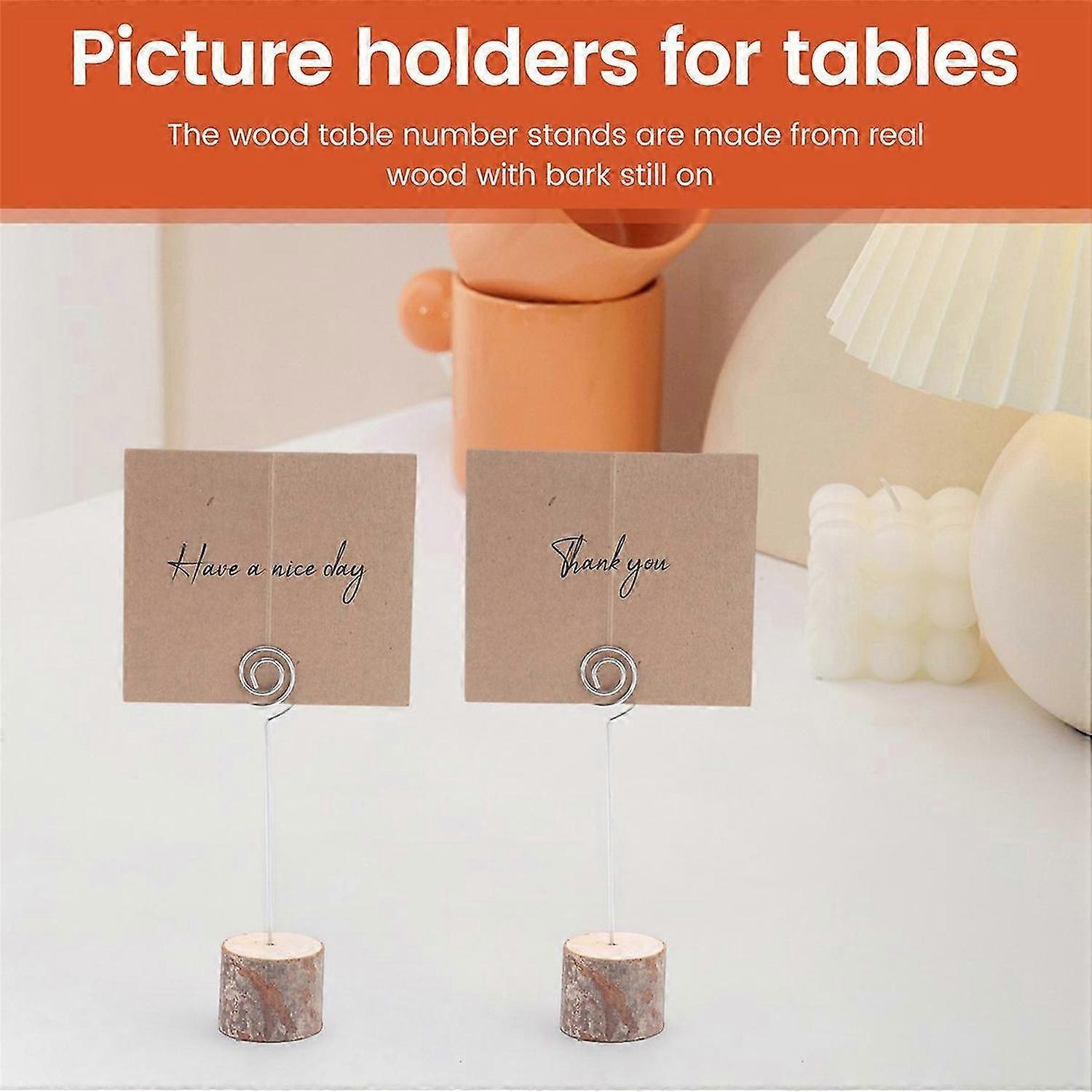 30Pc Wood Place Card Holders with Swirl Wire Kraft Place Cards Rustic Wood Table Number Holders Stan