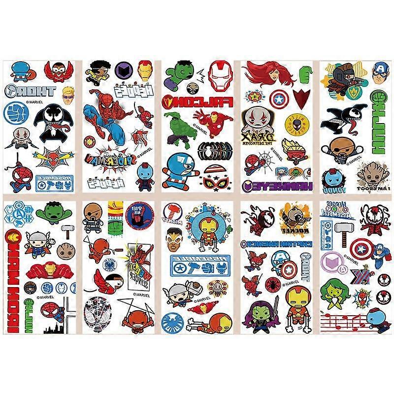 10Pcs/set New Marvel Avengers Temporary Tattoo Stickers Cute Spider Man Tattoo For Funny Birthday Party Gifts