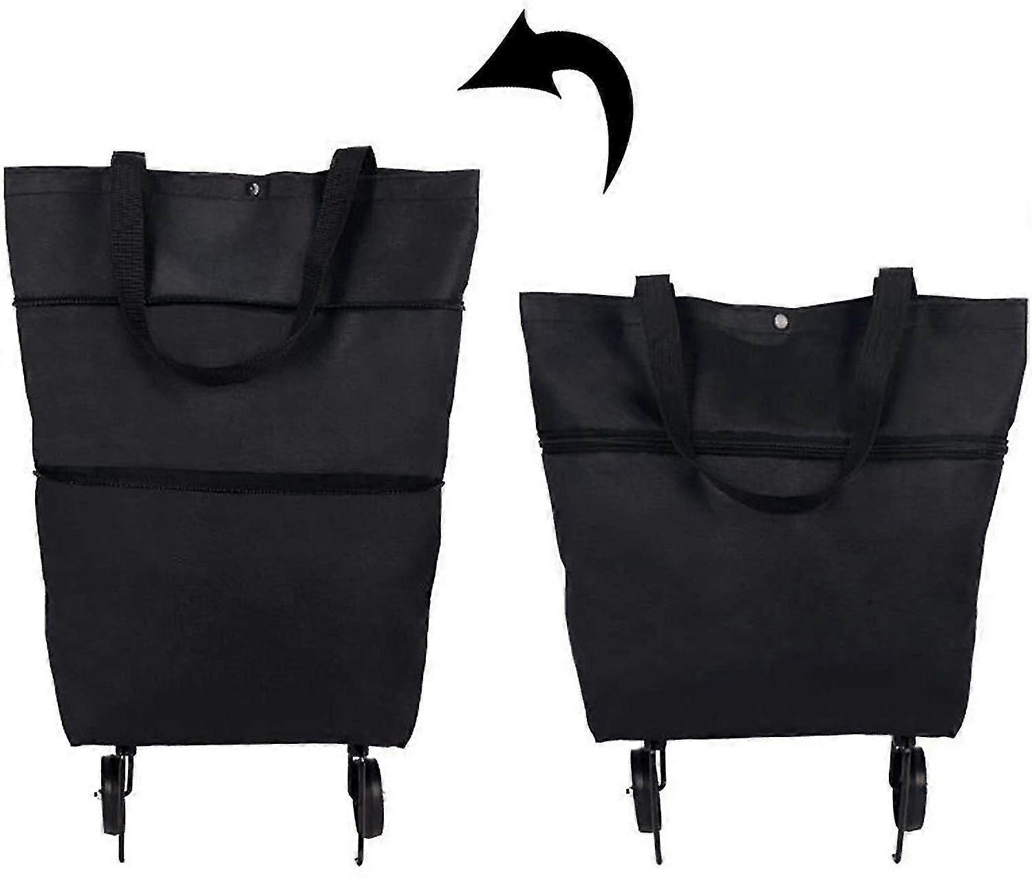 Foldable Shopping Cart--Foldable Two Section Zipper Foldable Shopping Bag with Wheels