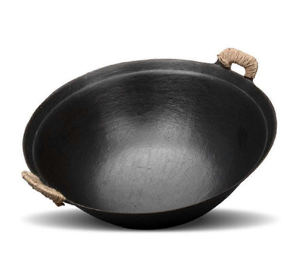 Handmade Iron Wok Uncoated Iron Wok 32 Cm Diameter Gas Stove Compatible Less Oil Smoke