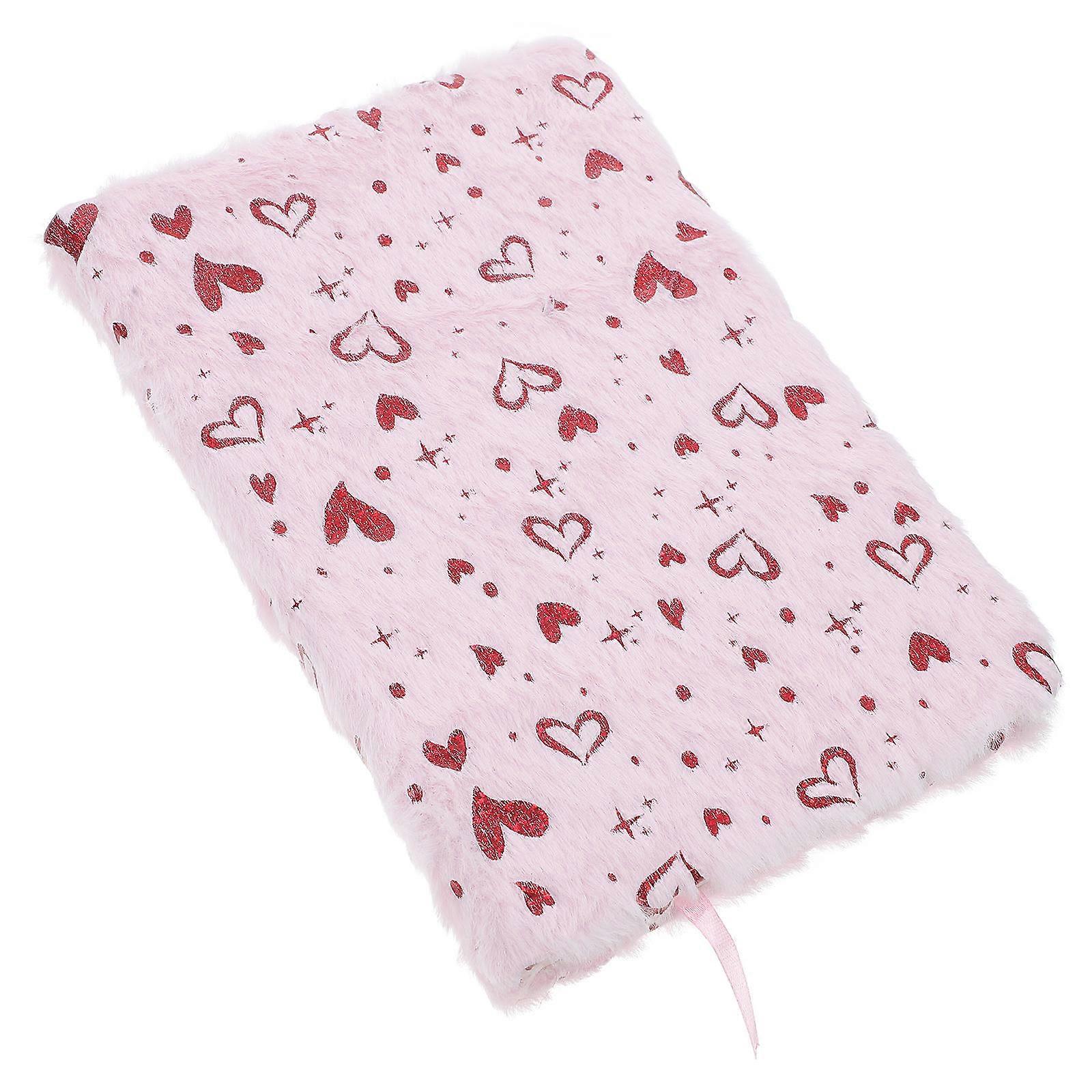 Pink Plush Valentines Diary Book Organizer Notebook for Writing 2Pcs Heart