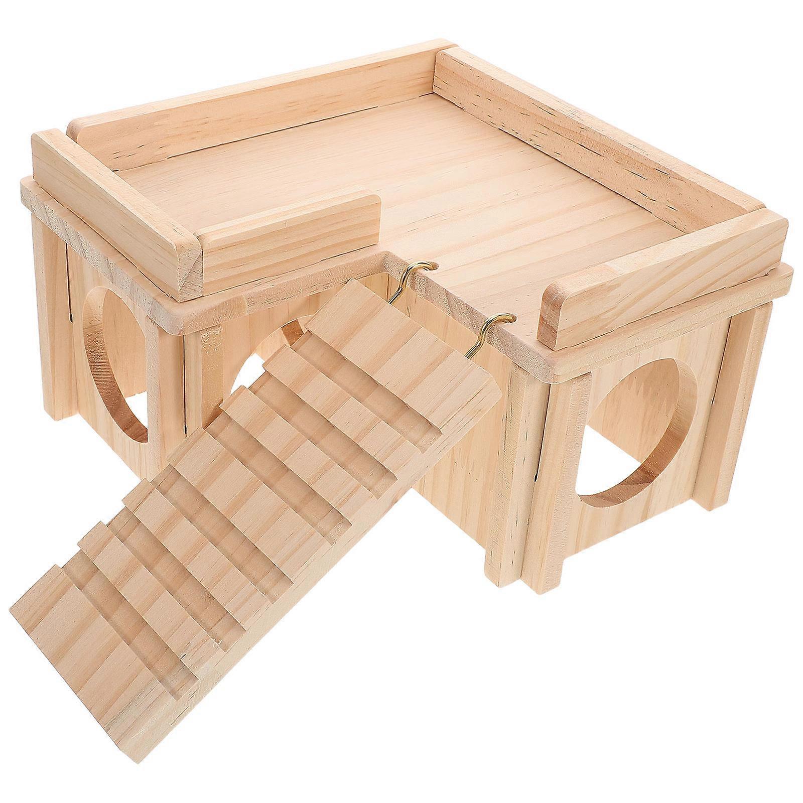 Bearded Dragon Reptile Hideout with Wooden Climbing Ramp 2Pcs for Tank Use