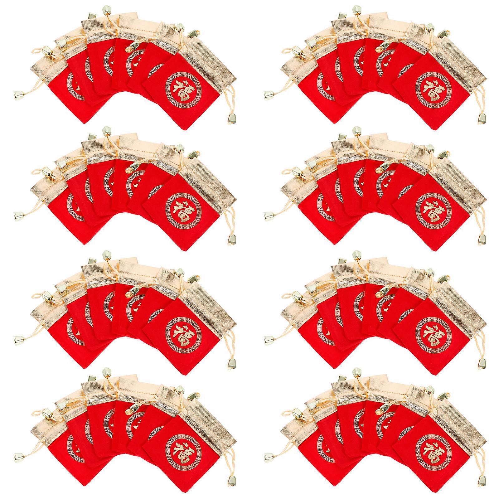200 Pcs Red Fu Character Bags Drawstring Gift Holders For Candy Distribution Packaging Durable Lint Pouch