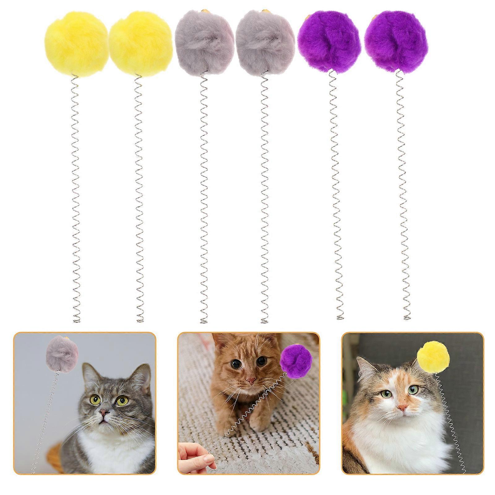 Cat Toys Set 6Pcs Funny Interactive Toys For Indoor Play Assorted Color Spring Stick Suction Cup Entertainment