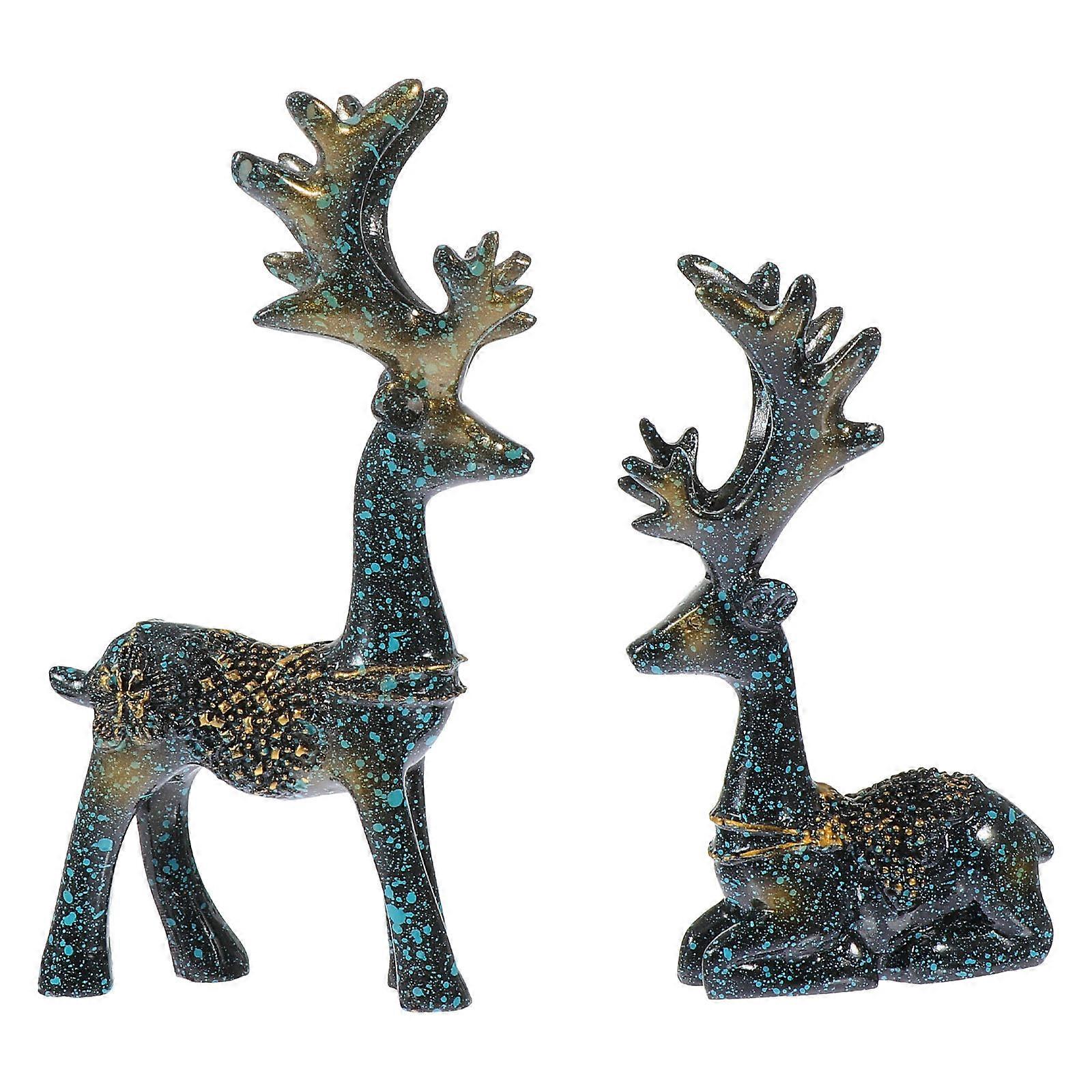 Small Deer Resin Elk Adornment for Home Desktop Decoration 1Set