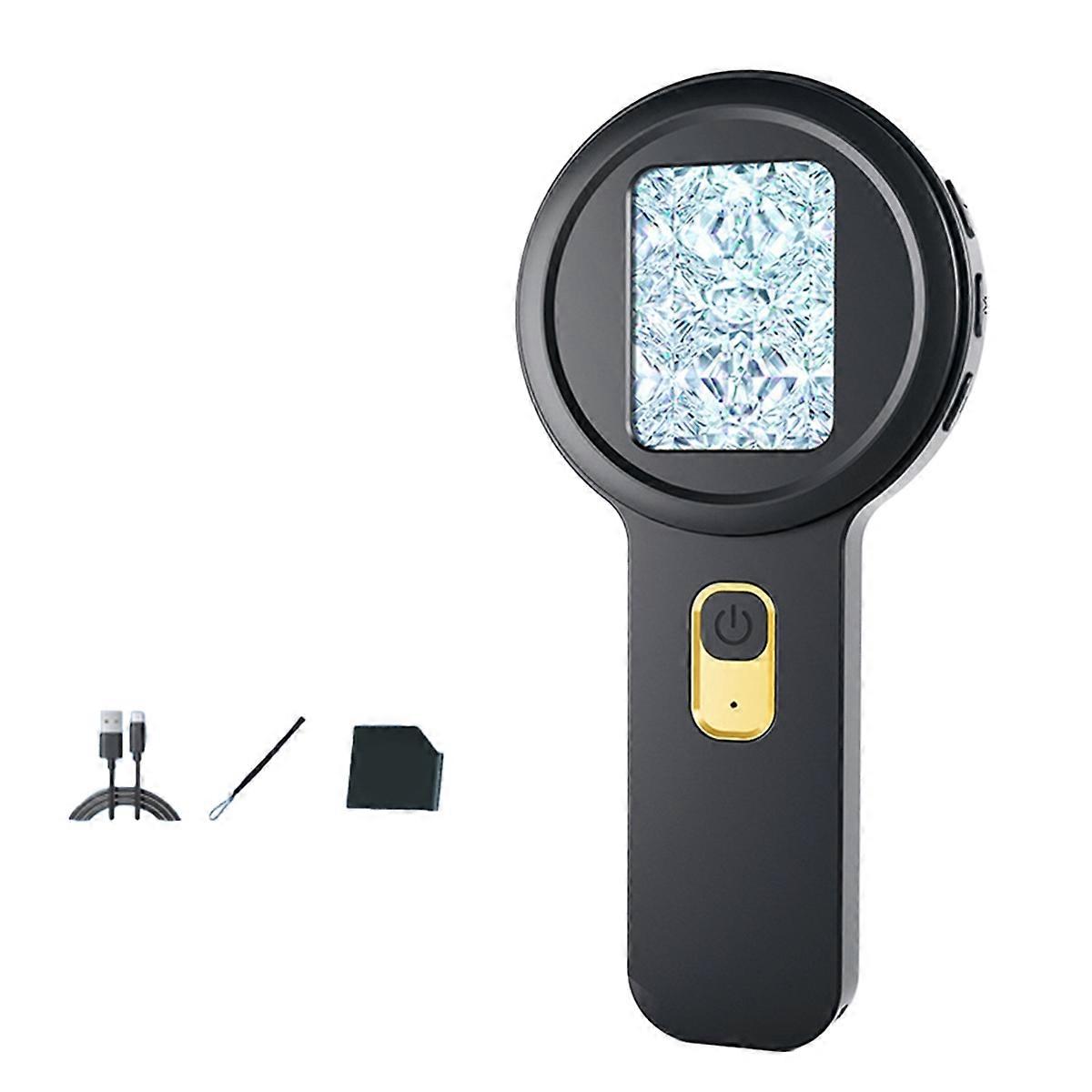 Type-C Handheld Digital High-Definition Microscope Jewelry Magnifying Glass for Identification Maintenance Black