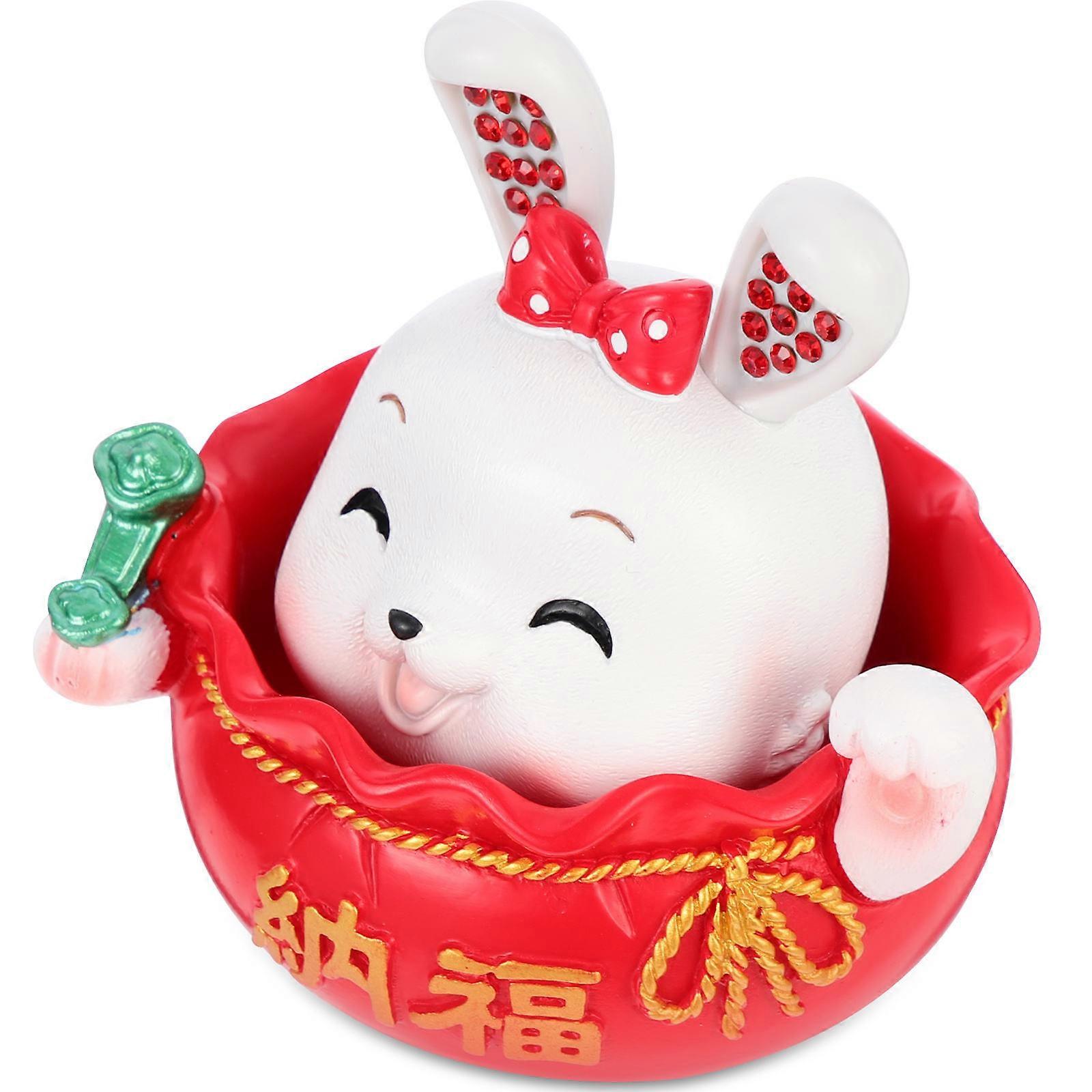 Red Resin Bunny Figurines for Home Office Decor 2Pcs Rabbit Statues