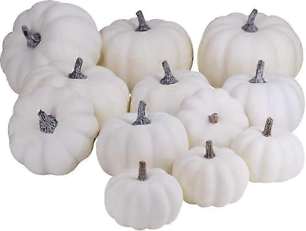 12 PCS Assorted Sizes Rustic Harvest White Artificial Pumpkins for Halloween, Fall Thanksgiving Decorating