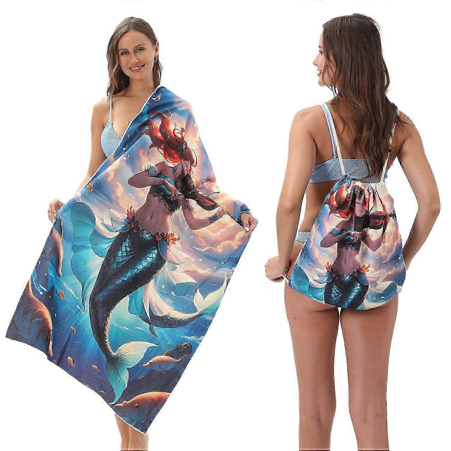 2-in-1 Beach Towel Foldable Backpack Ultra-soft Microfiber Print Bath Towel, Compact Travel-ready _q
