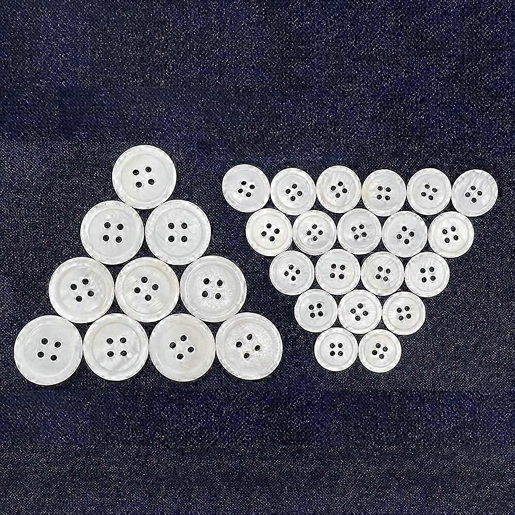 White Mother of Pearl Buttons, 30-Pack Real MOP Button Set for Crafting and Sewing Projects