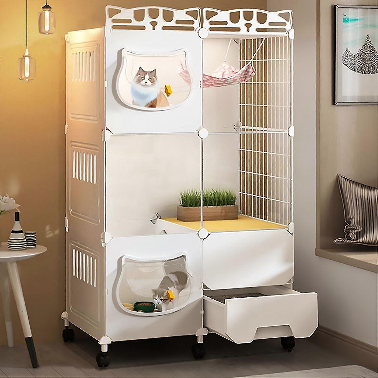 Cat Cage Enclosure DIY Cat Fence With Wheels Indoor Cat Crate 20kg Load Size 72x47x112cm Color Package 1