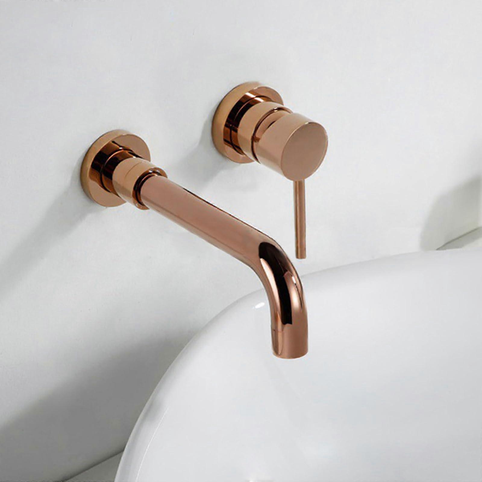 Basin Taps Mixers Wall Mounted Bathroom Sink Tap With Swivel Spout Single Lever Rose Gold