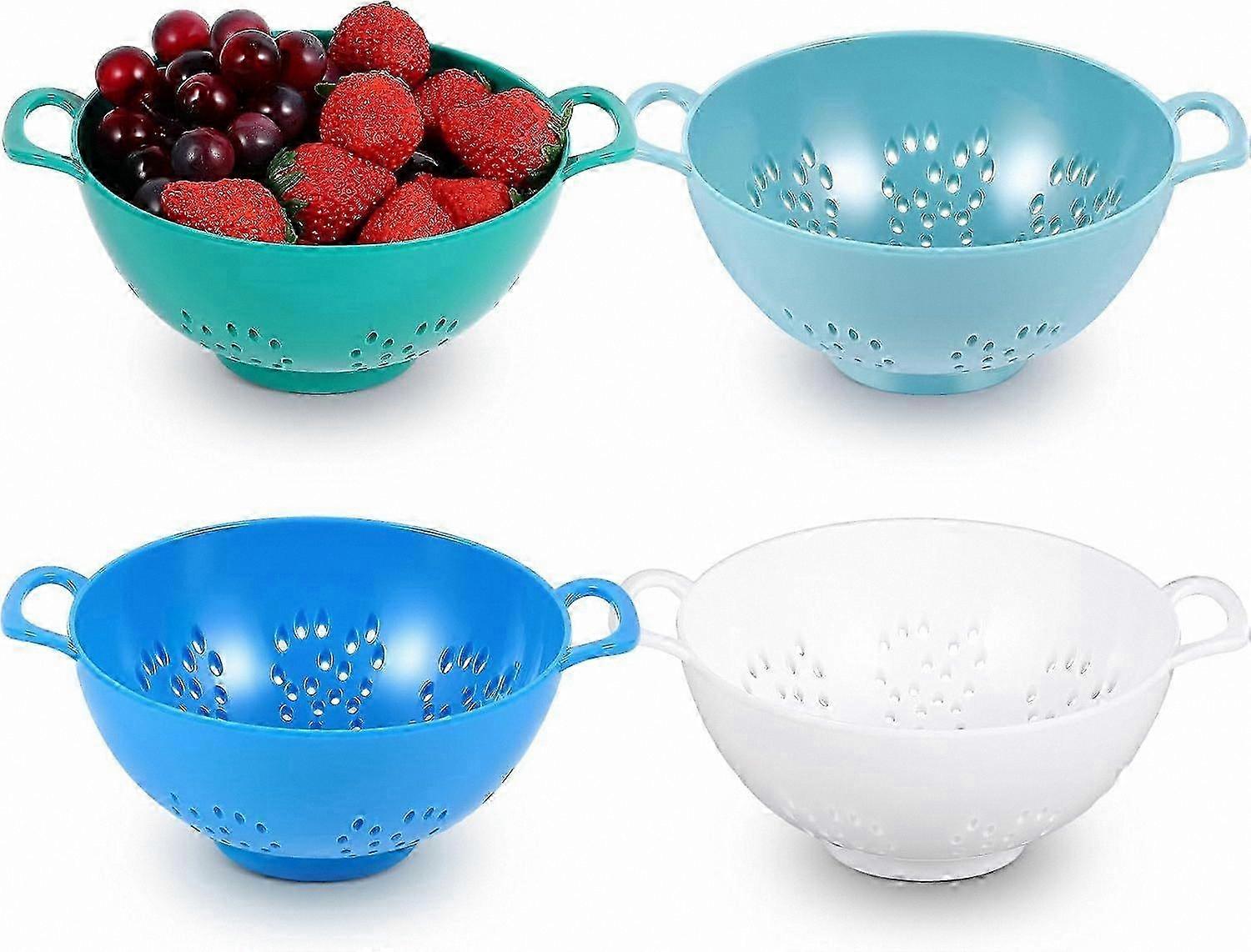 Kitchen Colander Set of 4 Mini Strainers with Dual Handles for Rinsing Fruit and Vegetables 7.5 x 6 x 3 Inches Plastic