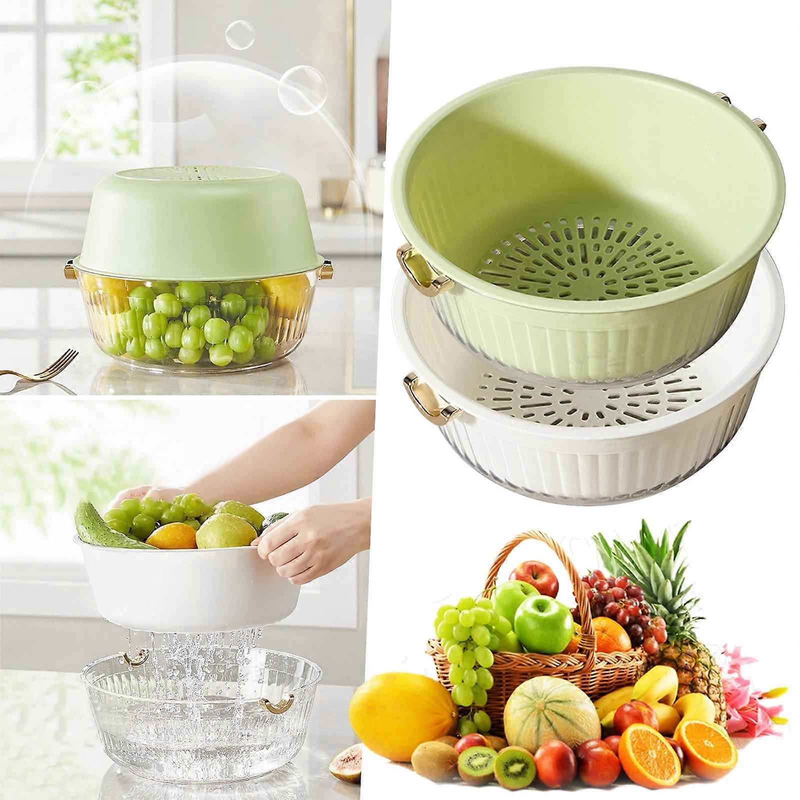 Jacenvly 4.5L Double-Layer Fruit & Veggie Washing Basket, Compatible with Kitchen Storage - Fall Home Decor Clearance