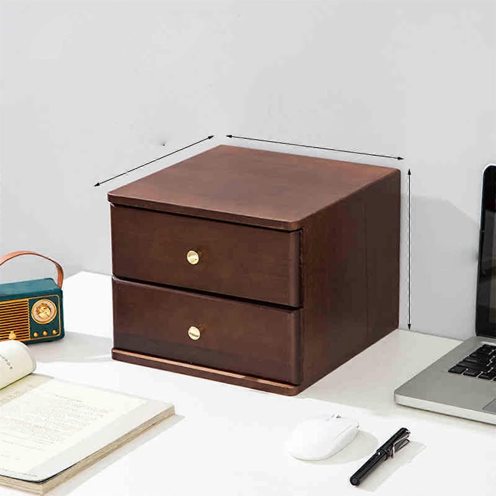 Solid Wood File Organizer Box 2Layer Desktop Cabinet With 1/2/3/4 Drawers, Black Finish, Home Office Storage