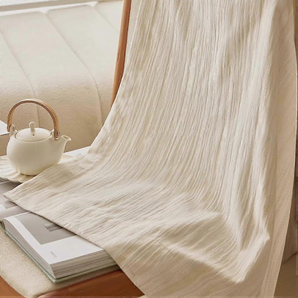 Cream Crinkled Cotton Curtains Light Filtering Sheer Drapes Soft Textured Window Panels Curtains H245xB140cm Hook Up