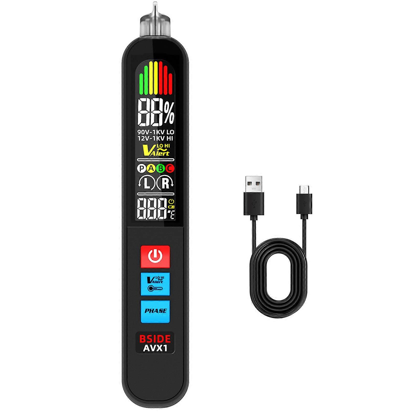 Intelligent None Contact Phase Rotation Detector with Clear LCD Display & USB Rechargeable for Electrical Safety Testing Multicolor