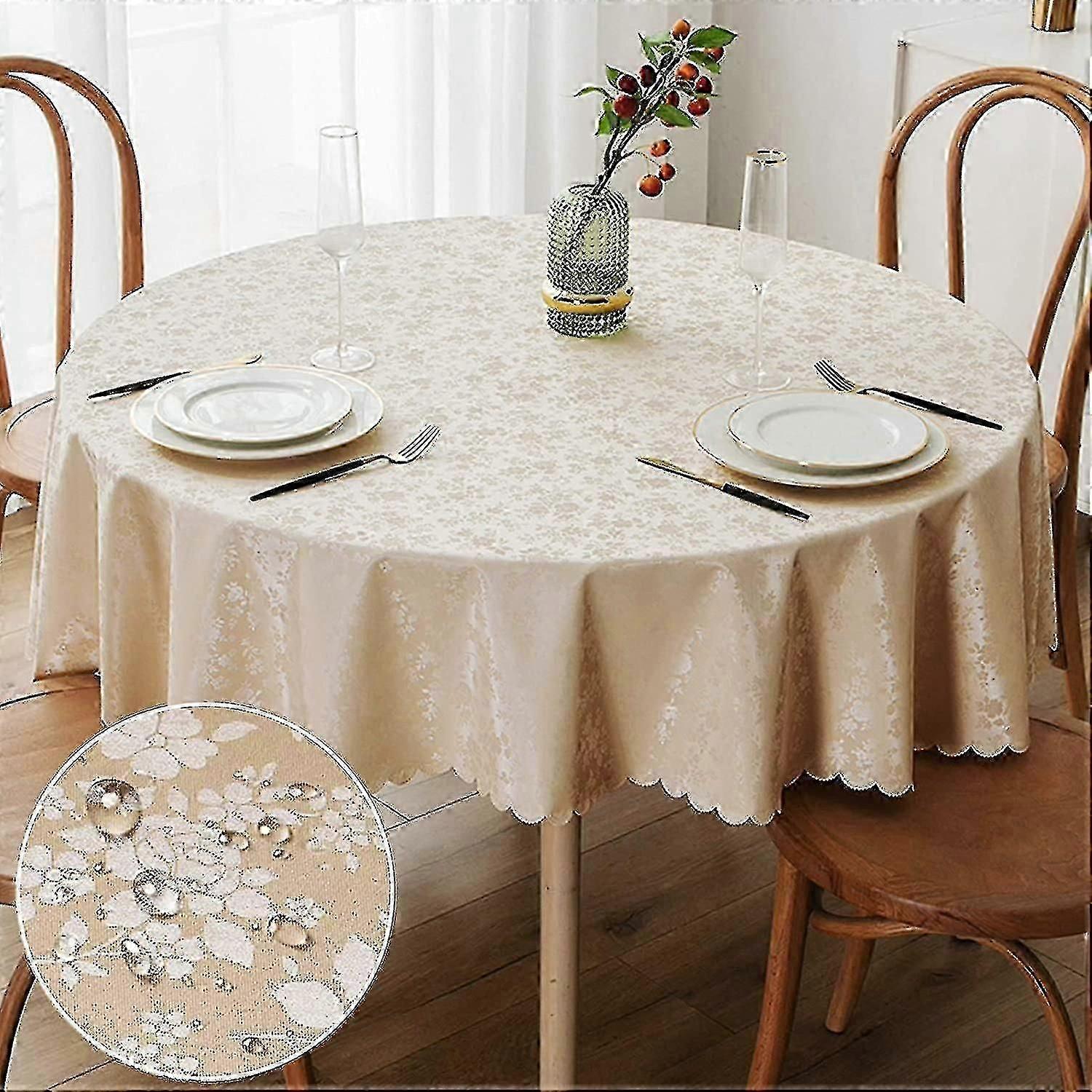 Round Heavy Duty Waterproof Tablecloth For Kitchen And Dining Washable Tablecloth
