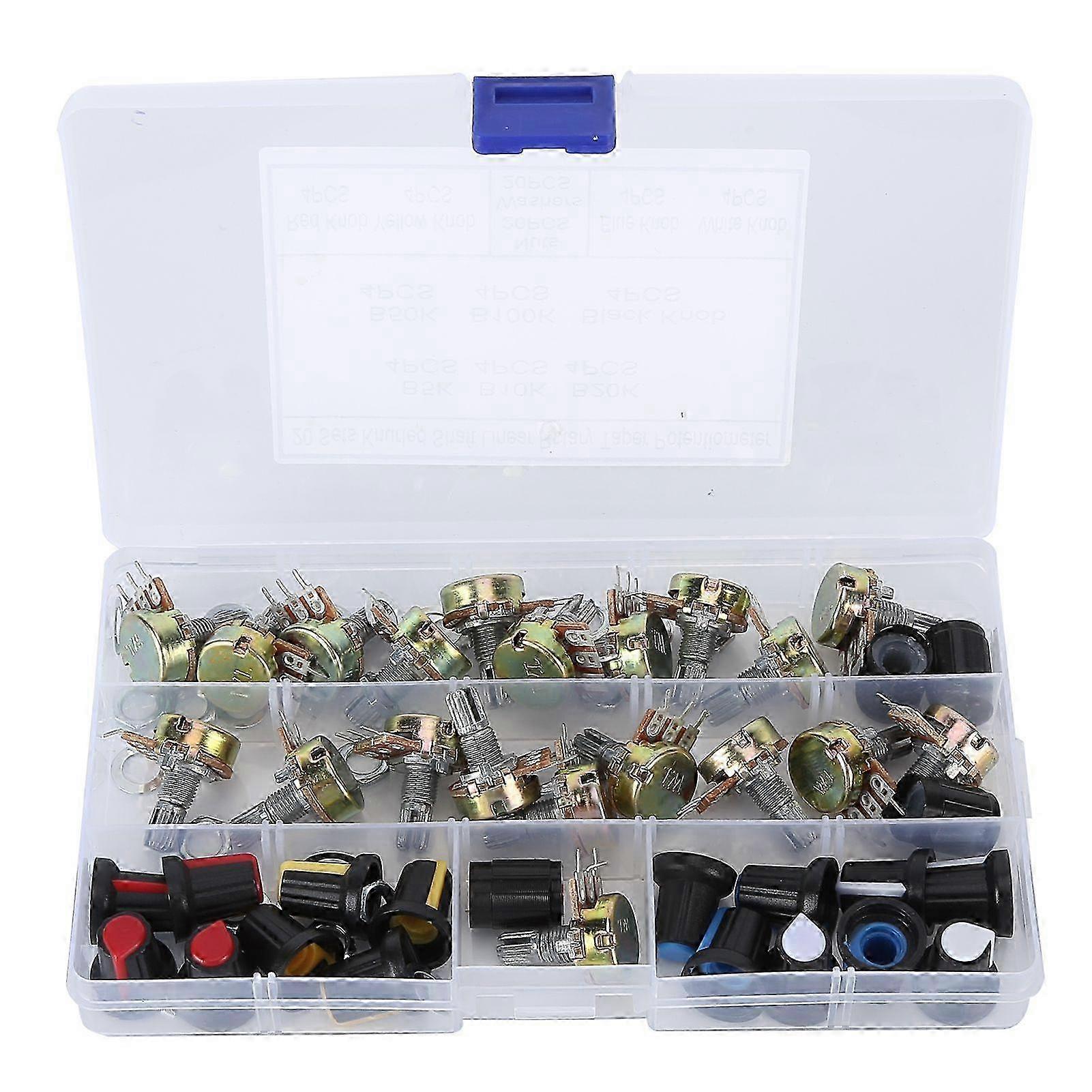 80Pcs Potentiometer B5K B10K B20K B50K B100K Linear Taper Set Kit with Knob for Audio Control