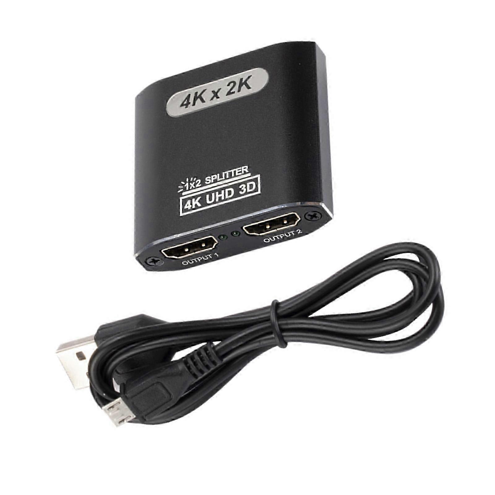 HDMI Splitter 1 In 2 Out - Aluminum 4K Signal V1.4 Powered HDCP Bypass Supports