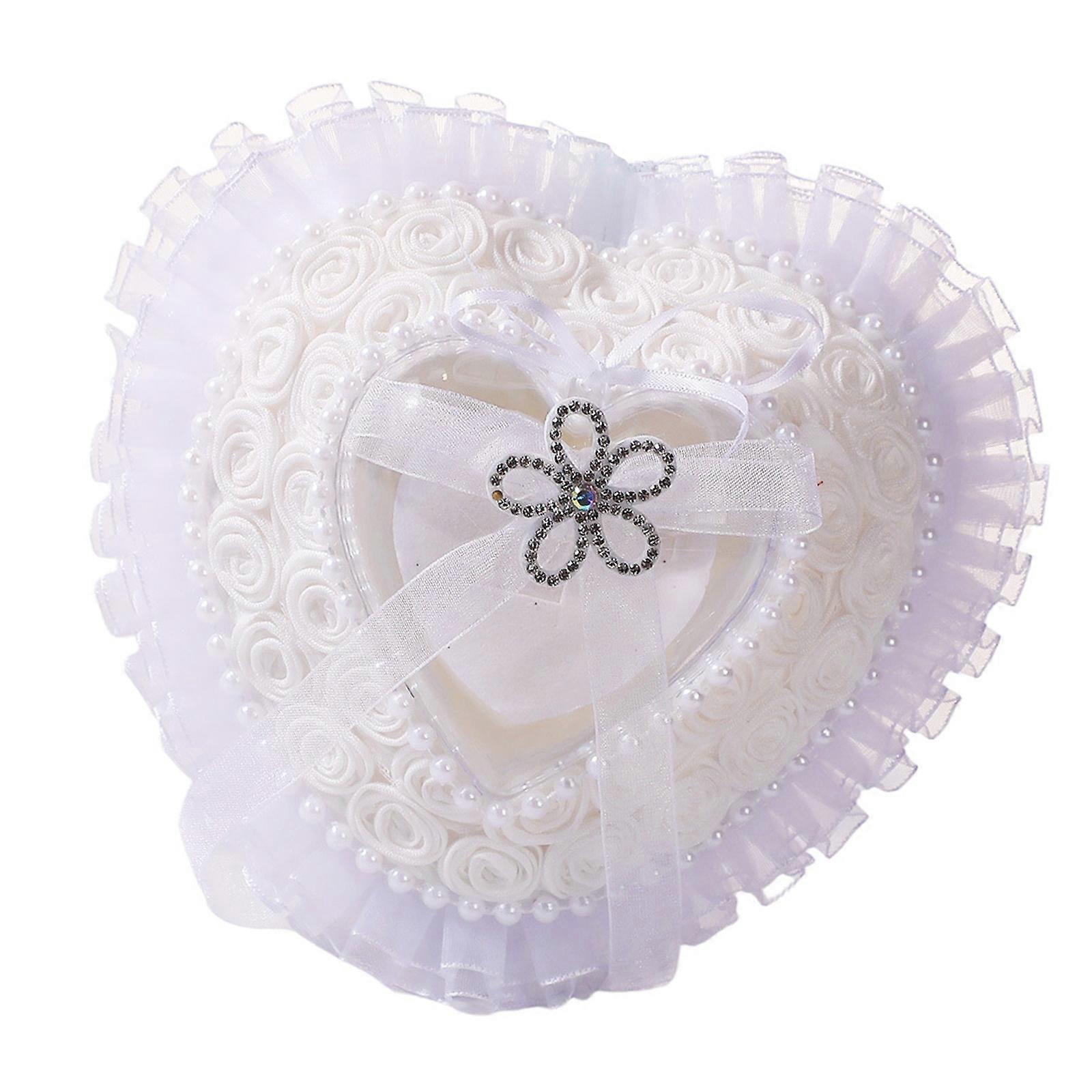 Velutinous Lined Wedding Hoop Presentation Case Heart Shape Plan Secure Ending Thin Substance  White