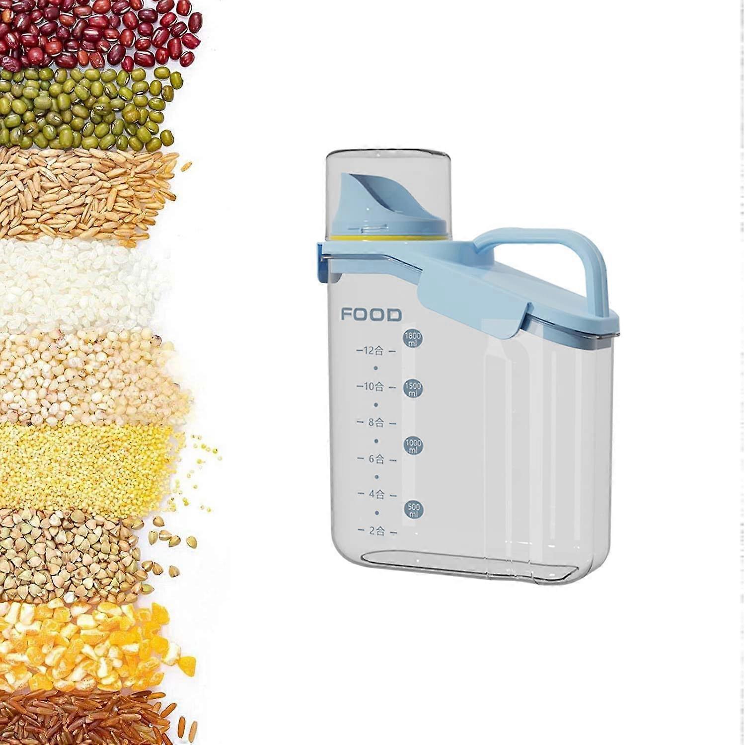 Plastic Transparent Rice Storage Container Airtight BPA Cereal Dispenser With Spout 2000ml Blue Measuring Cup