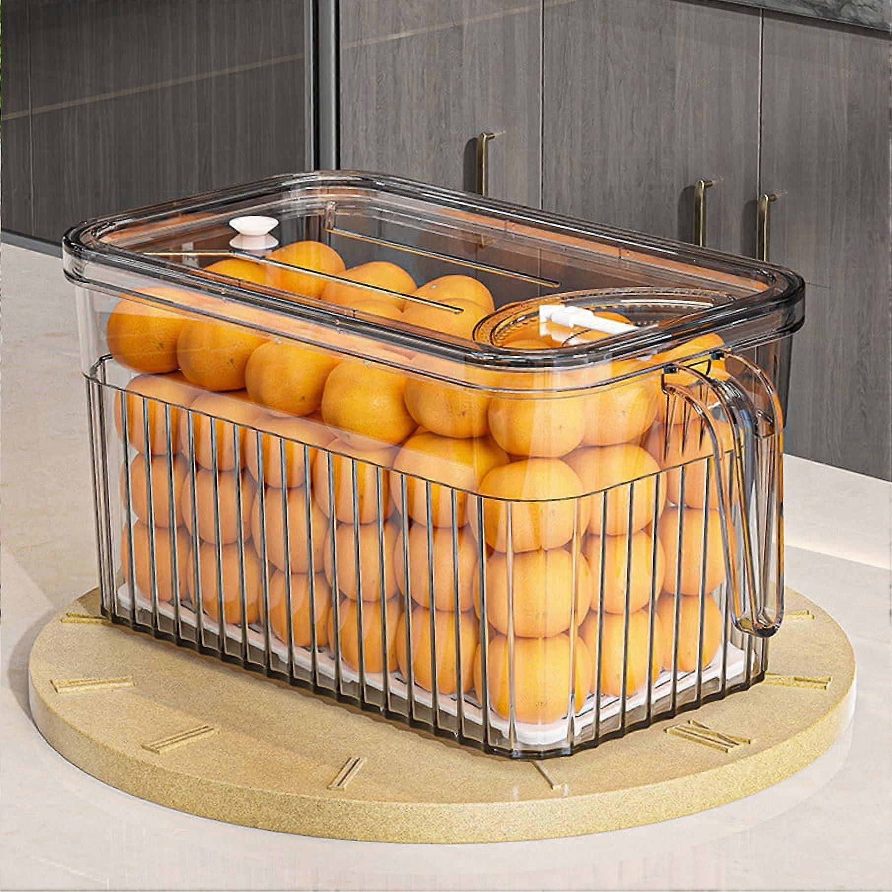 Stackable Food Storage Containers with Lids & Handle, Kitchen Refrigerator Organizer Bins, Fresh Container with Basket