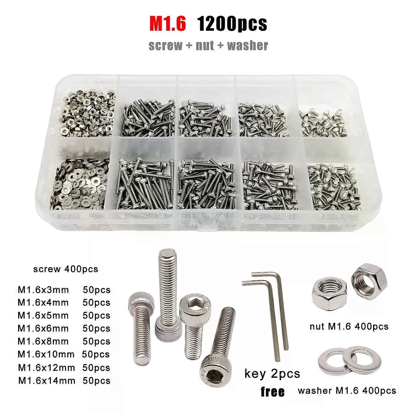 1 Box M1.6 M2 M2.5 M3 M4 M5 M6 M8 DIN912 304 A2 Stainless Steel Hex Hexagon Socket Allen Cap Head Screw Bolt Nut Assortment Kit