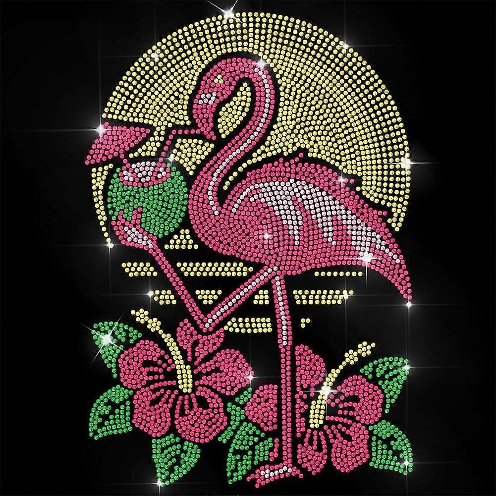Rhinestone Iron on Transfer Tropical Flamingo Bling Diamond Hotfix Patches for Clothes 11.6"x8.2" Large Iron On Sequin Applique for Jeans Jacket Caps 