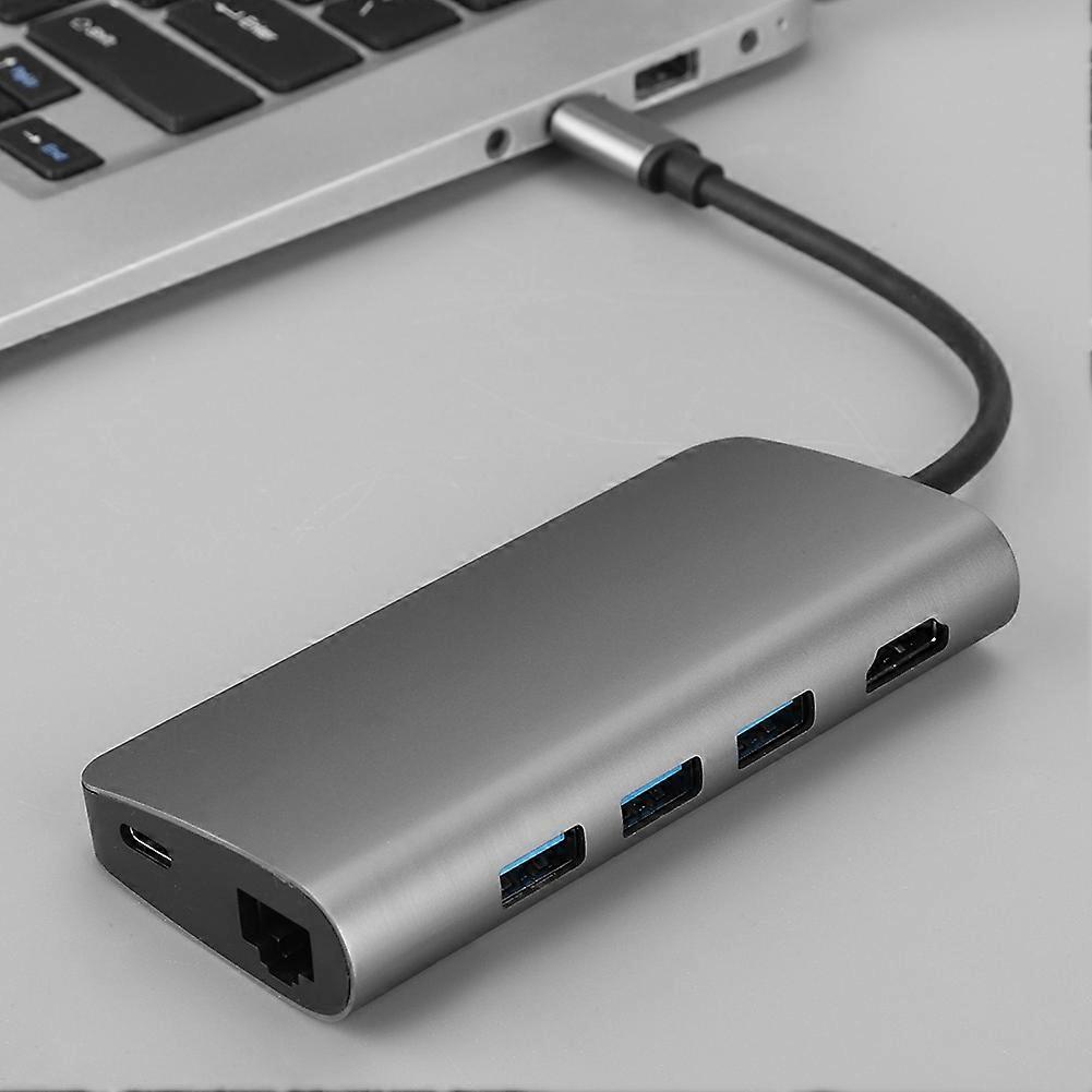 TypE C to HDMI+TypE c+RJ45+ USB3.0*3+SD+TF Adapter Converter Gray