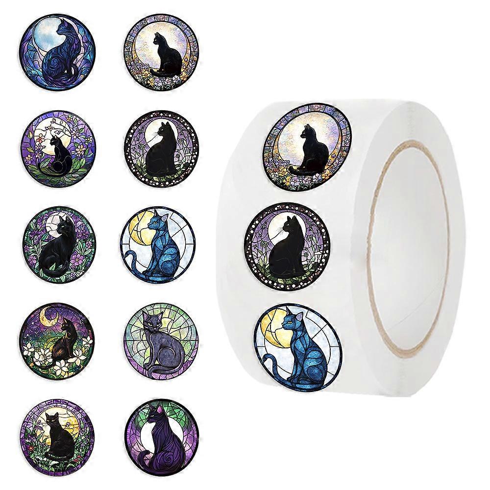 500 sheets/roll of washi tape featuring a cat and moon design, perfect for journaling, and as decorative envelope stickers.