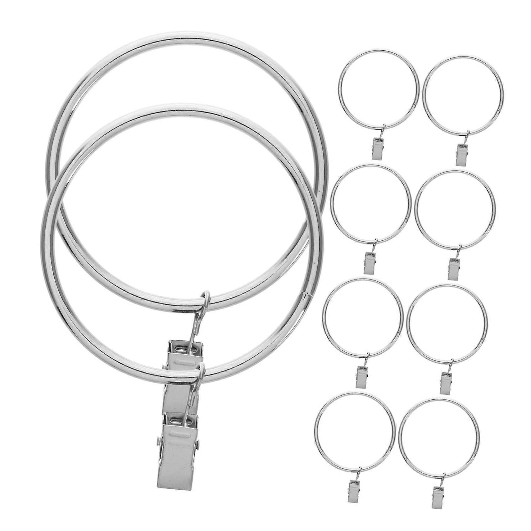 10pcs Shower Curtain Hooks Silver Metal Rings Easy Install Clip Style for Bathroom Rails