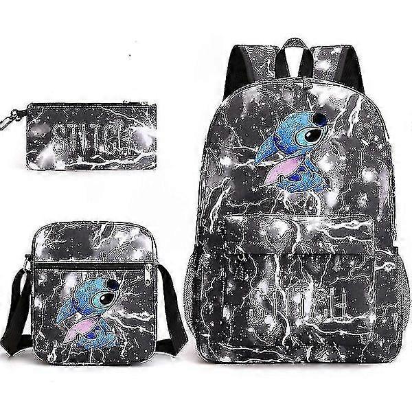 Lilo Stitch Backpack Three-piece Set School Bag_x Lightning black 1