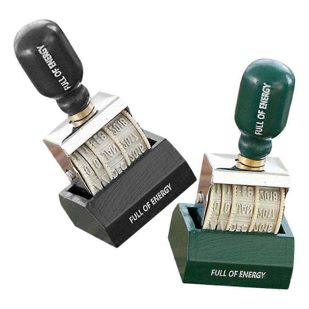 Vintage Roller Date Stamp With Adjustable Date Range 2016-2027 For Journaling And Scrapbooking 2Pcs Wooden Handle Tools