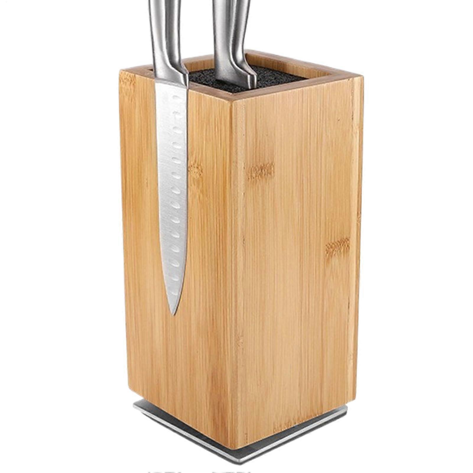 Magnetic Knife Holder with 360° Rotating Wooden Block, SpaceSaving Vertical Stand for Kitchen