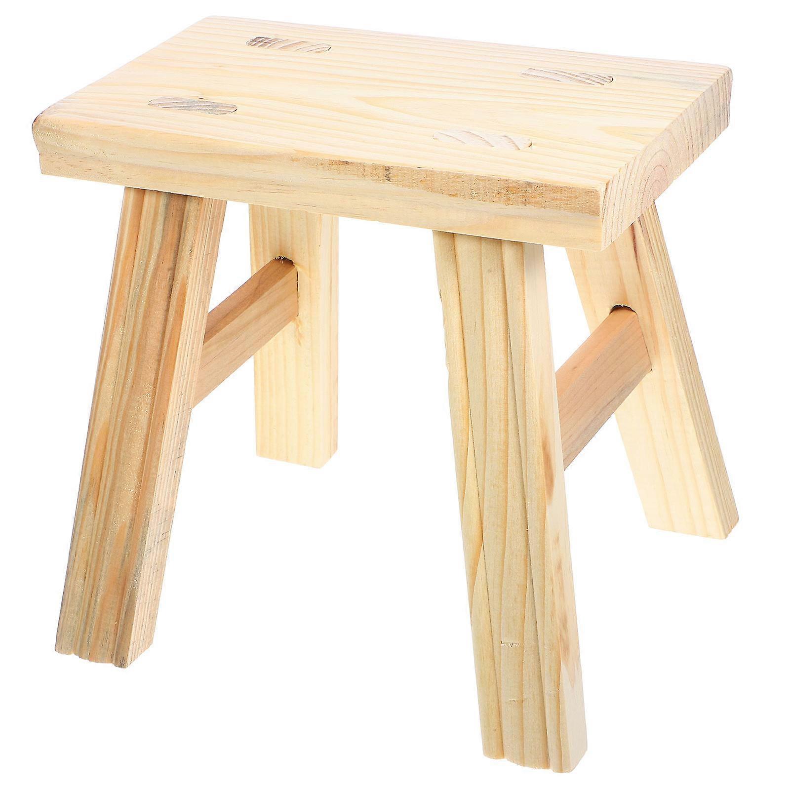 Khaki Solid Wood Entry Shoe Change Stool for Home Use Small Stool