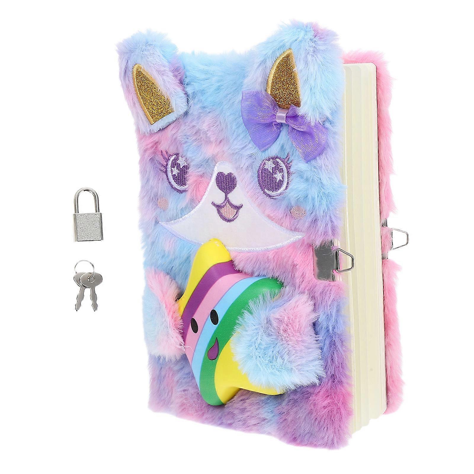 Purple Plush Notebook with Lock for Writing and Privacy Protection