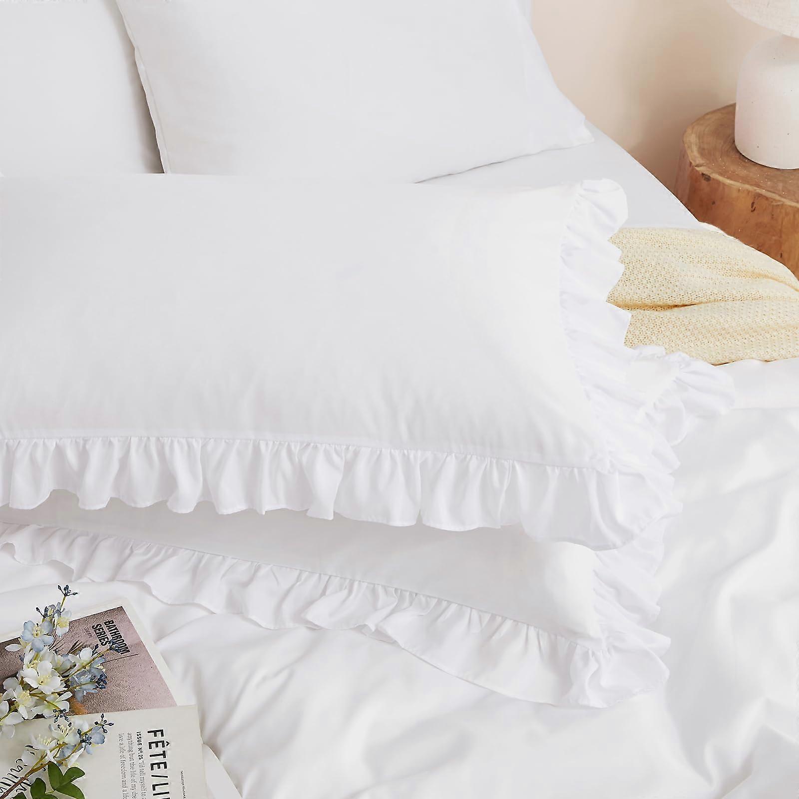 2 Pack White Ruffle Pillow Shams 20x26 Ultra Soft Microfiber Standard Size Pillowcases