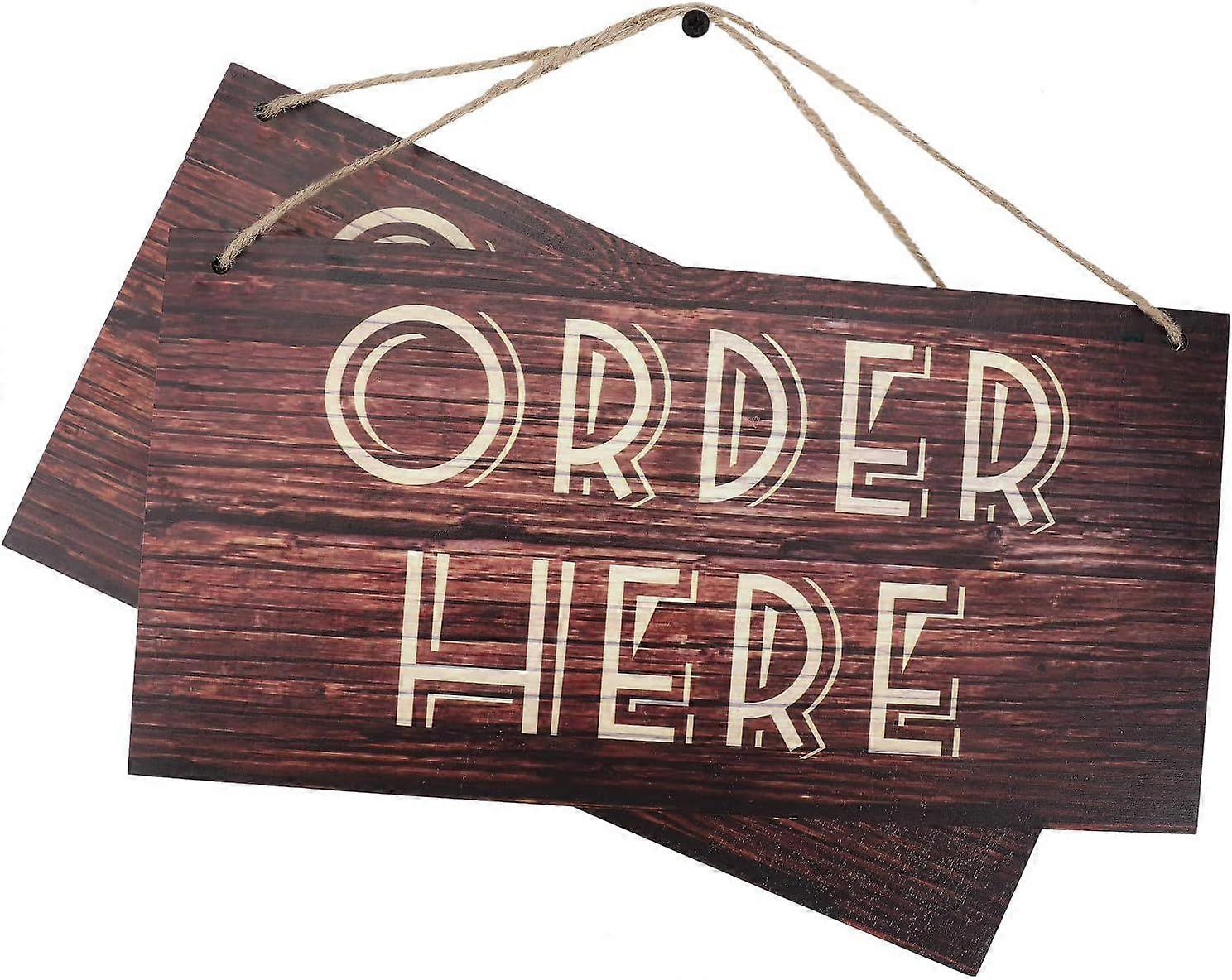 2 Sets Order Here Signs Coffee Hanging Sign Plaque Rectangle Ordering Area Sign Rustic Wood Hanging Sign Bracket for Resturant Coffee Shop Tavern Deco