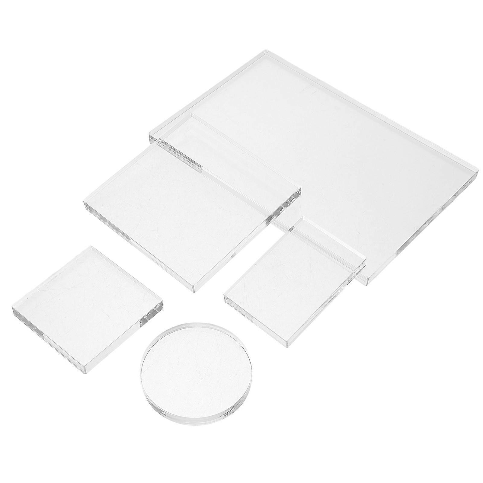 Transparent Stamp Ink Handle Acrylic Block for Craft Use 5Pcs Set