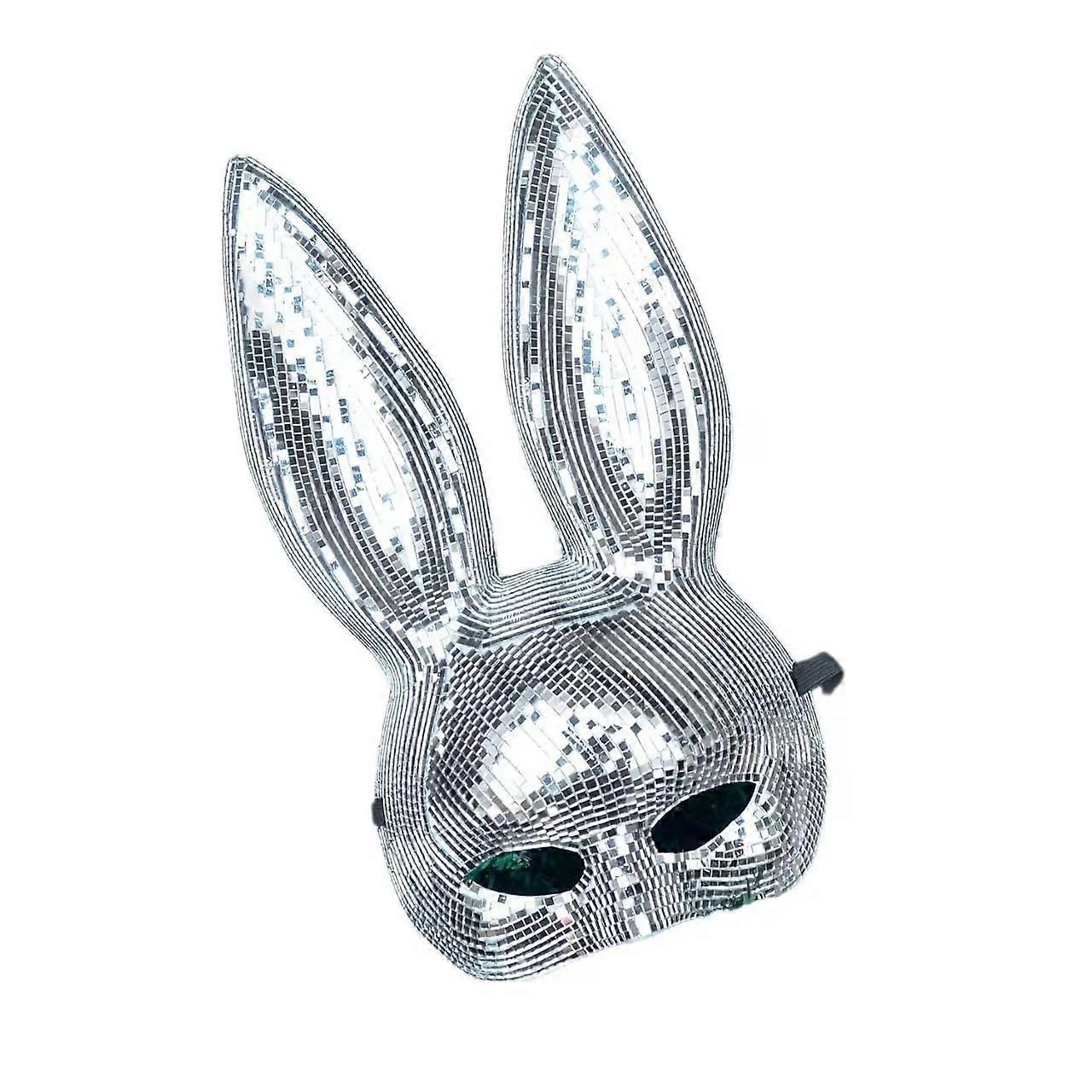 Disco Ball Bunny Mask with Dazzling Silver Mirror Mosaic for Festival Parties
