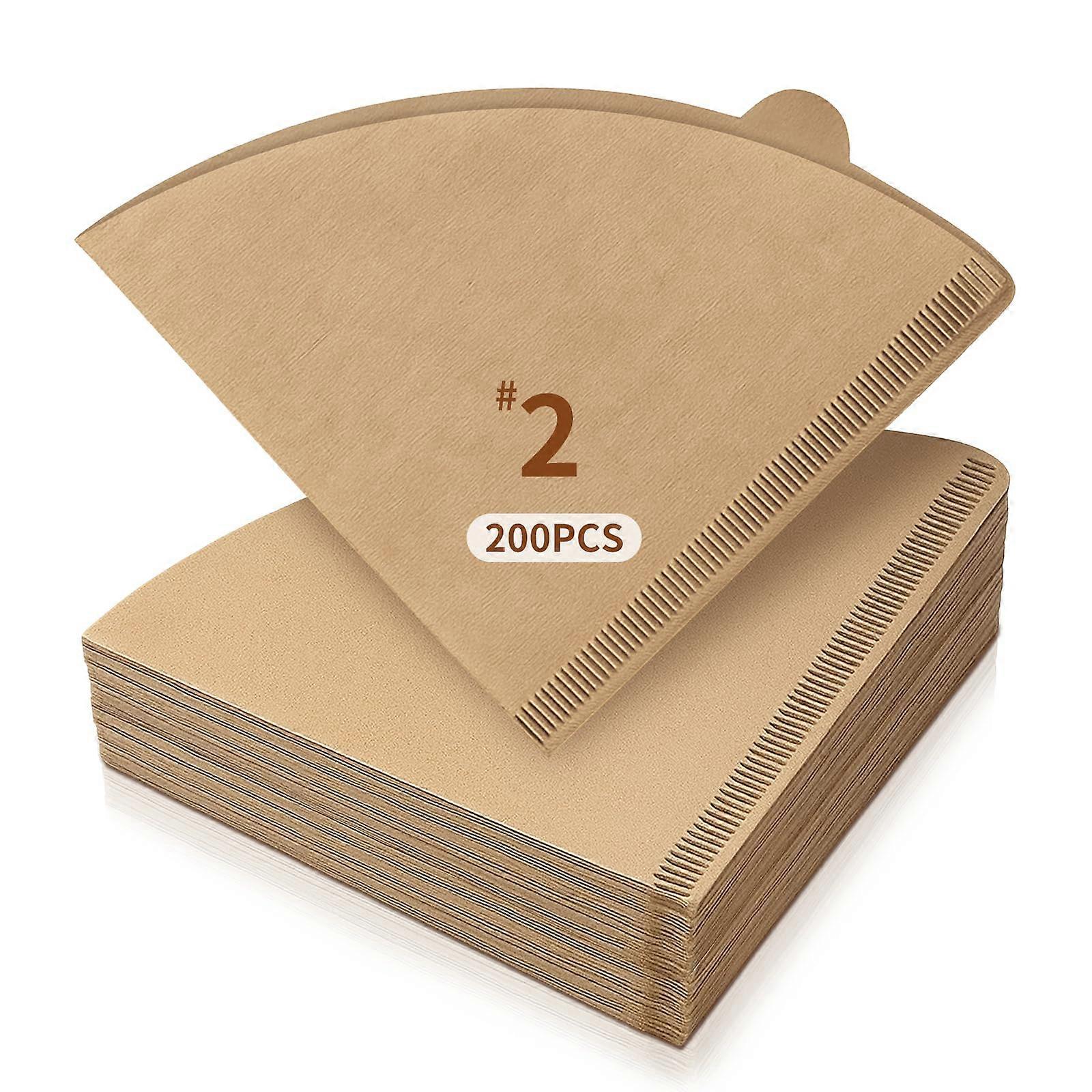 200 Pack Natural Unbleached #2 Cone Coffee Filters for V60 Pour Over 24 Cup Ecofriendly Paper