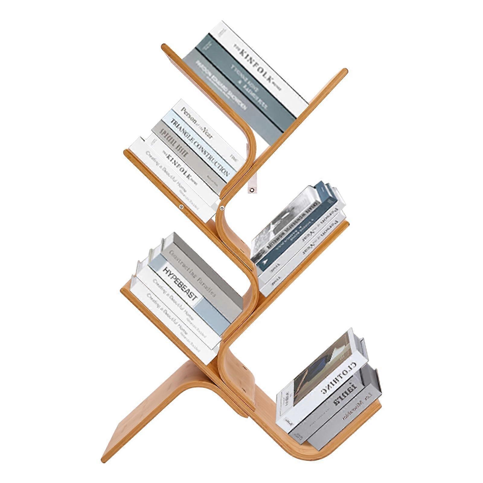 5 Tier Bamboo Tree Bookshelf with Stylish Vertical Design, Space Saving Freestanding Organizer